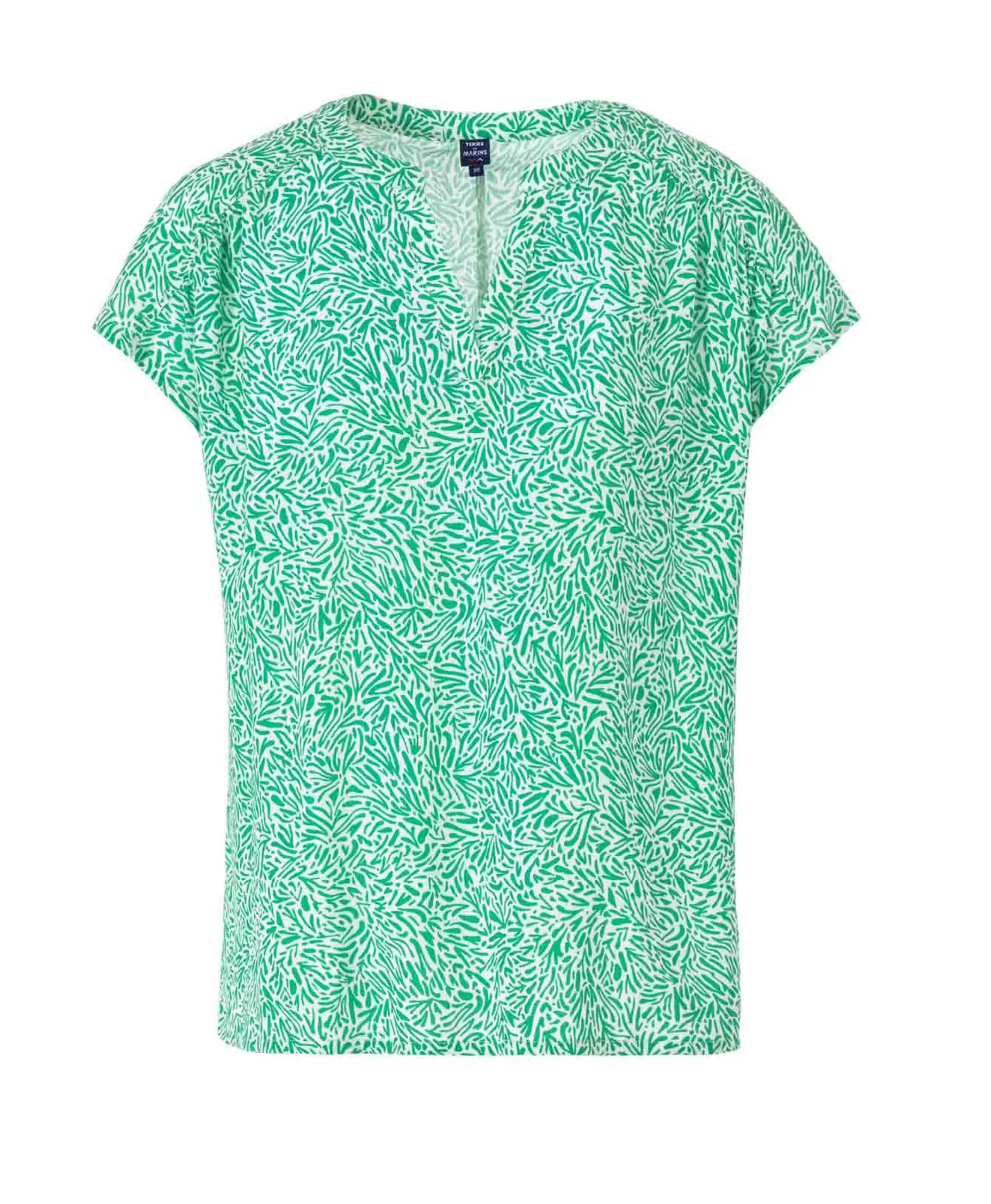 BLOUSE MC IMPRIME VERT OSBLO*Terre de Marins Sale