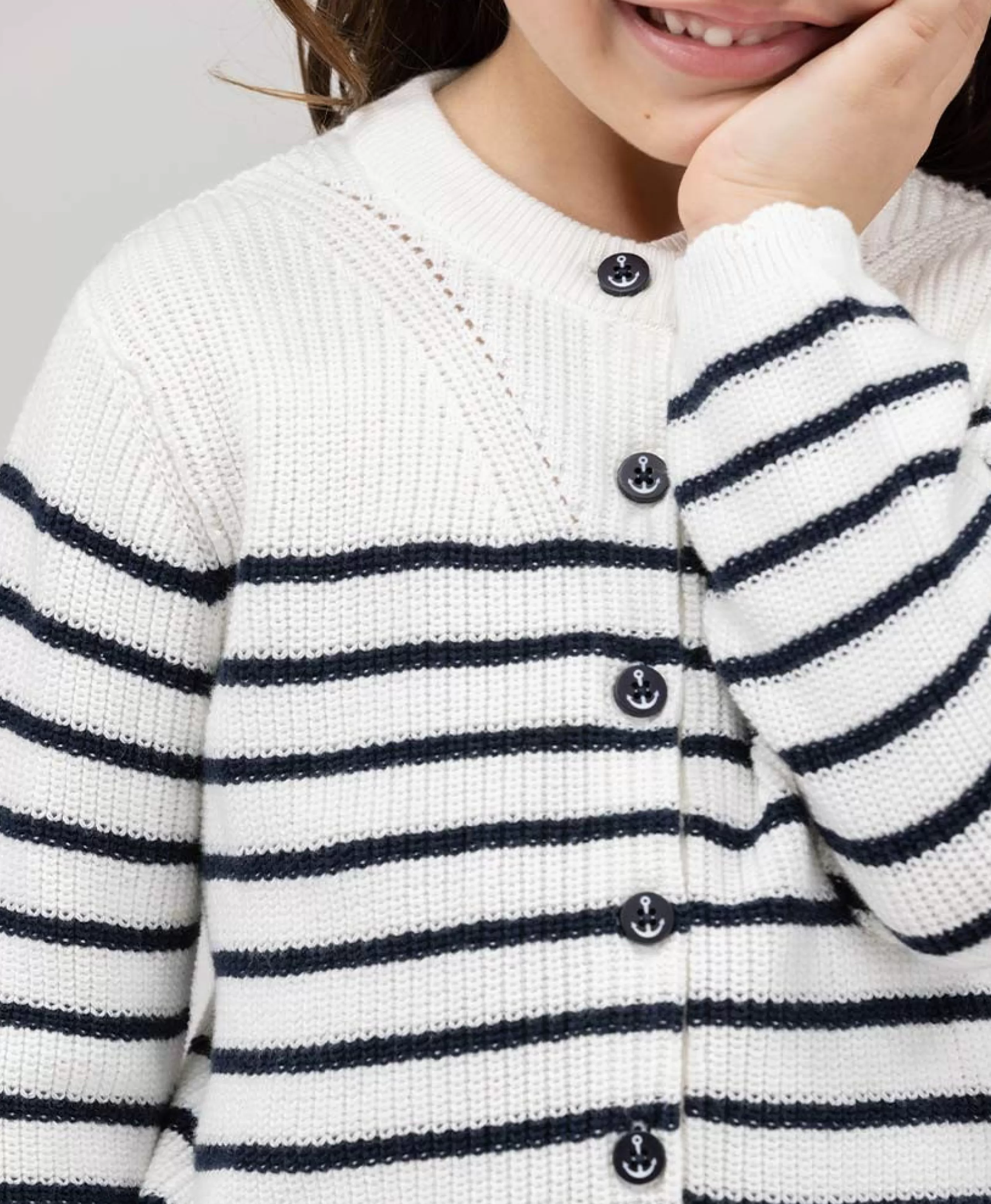 CARDIGAN TRICOT FOND NATUREL RAYE INDIGO ISEO*Terre de Marins Fashion