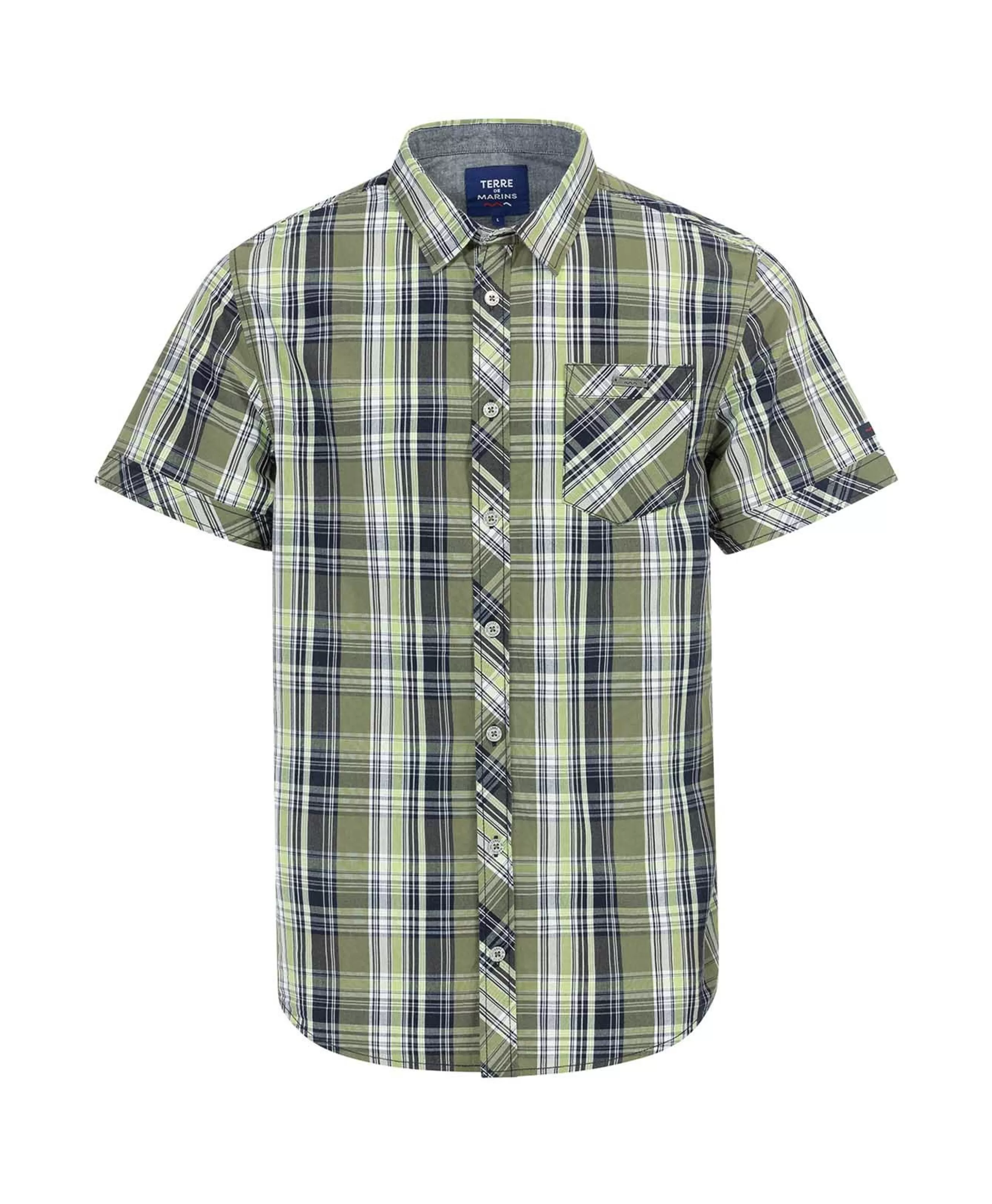 CHEMISE CHEMISIER MC CARREAUX VERT OLIVE ECARO*Terre de Marins Flash Sale