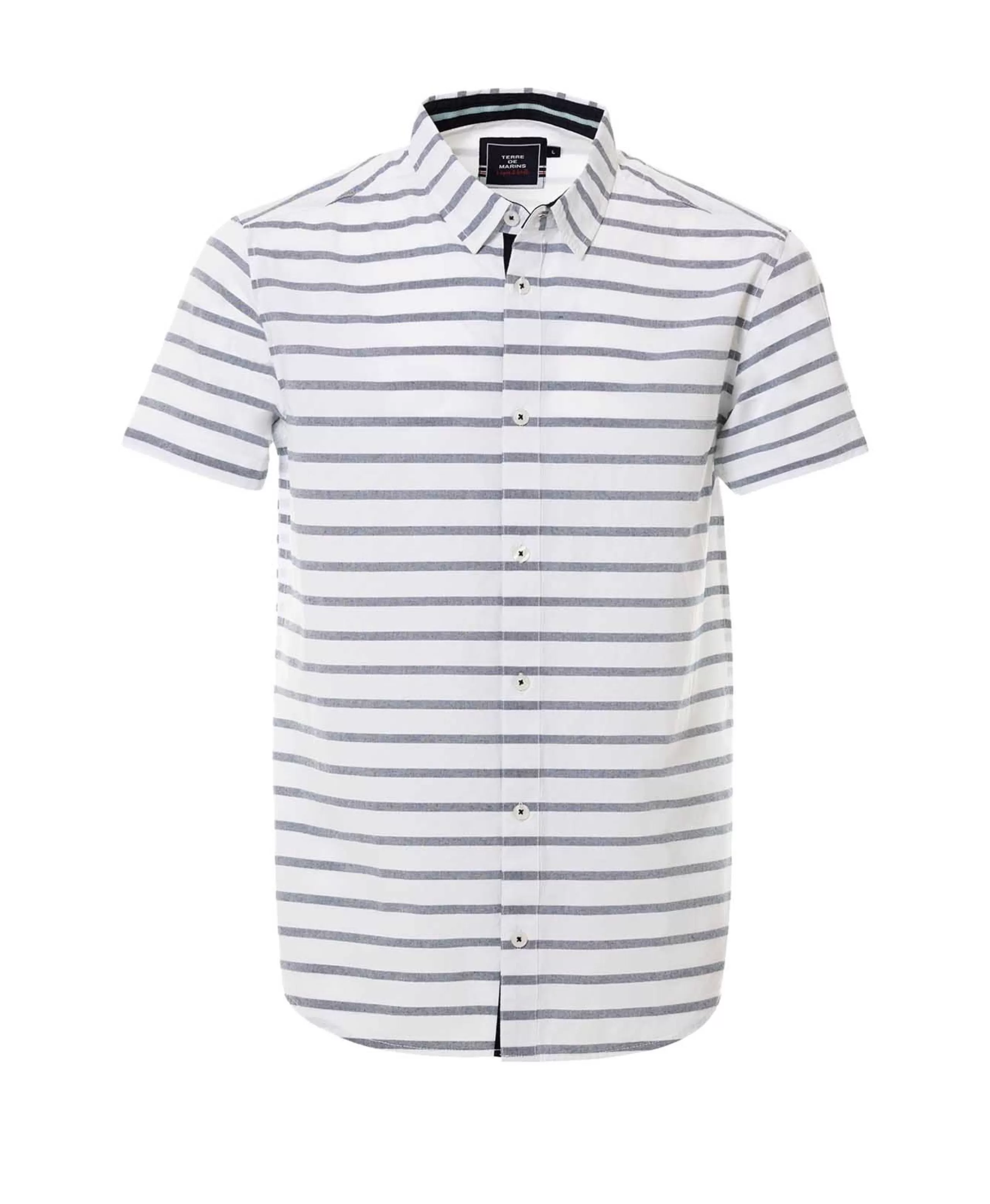 CHEMISE CHEMISIER MC FOND BLANC RAYE BLEU LORRIS*Terre de Marins Hot