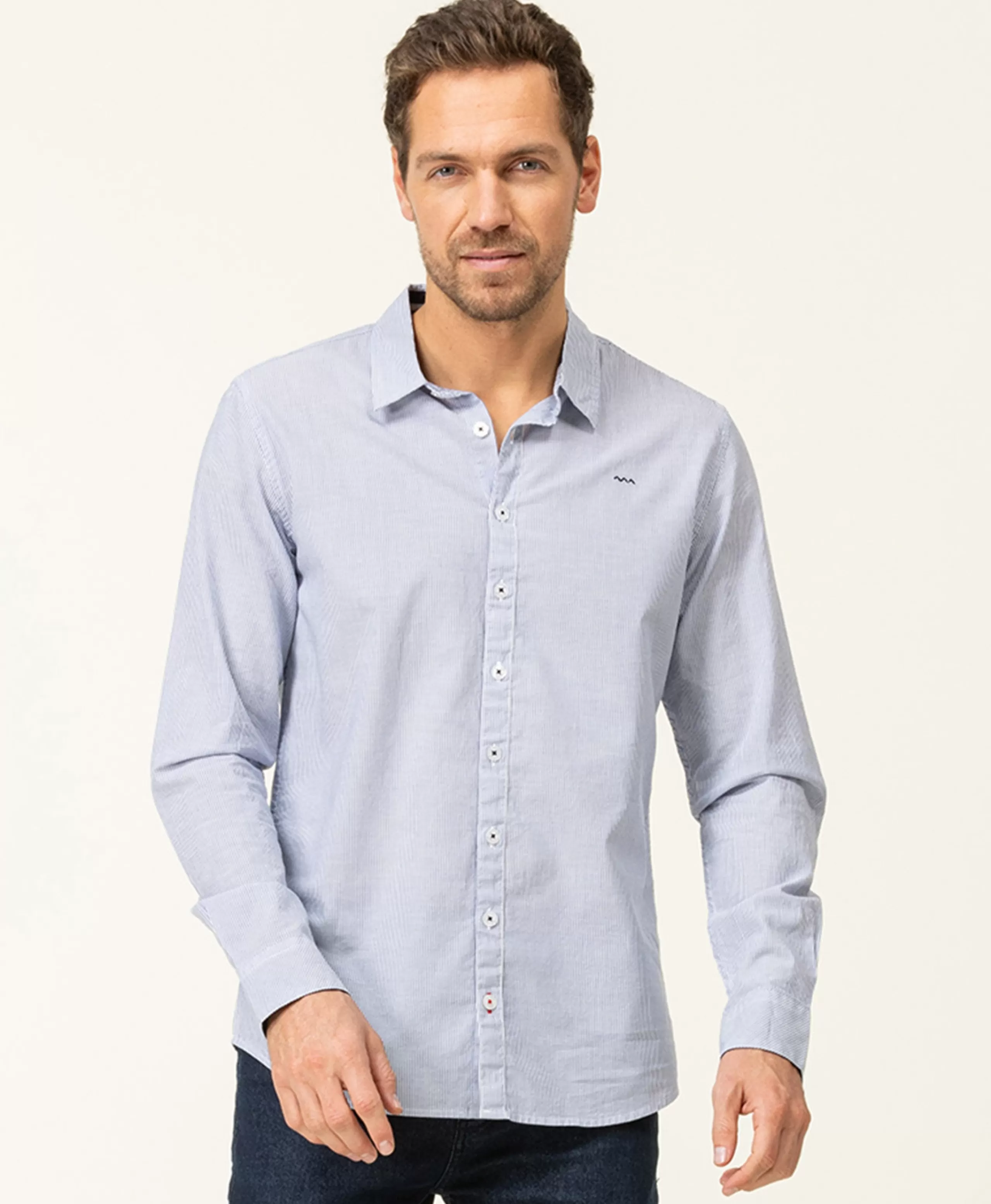 CHEMISE CHEMISIER ML FOND BLANC RAYE BLEU CIEL CAKITE*Terre de Marins Sale