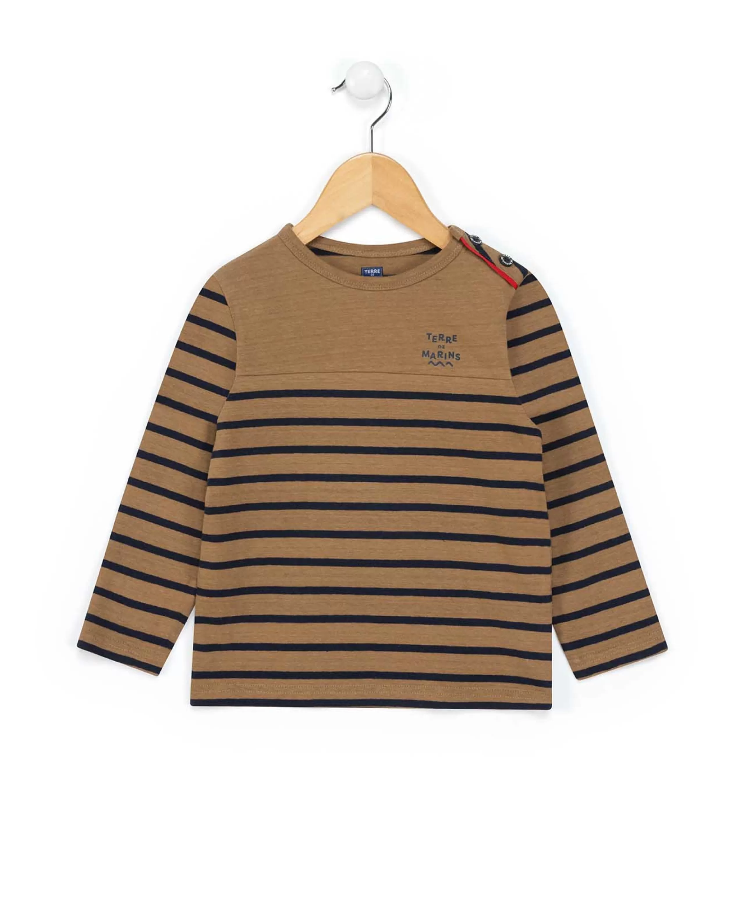 MARINIERE ML FOND CAMEL RAYE INDIGO CABATAGE*Terre de Marins Cheap