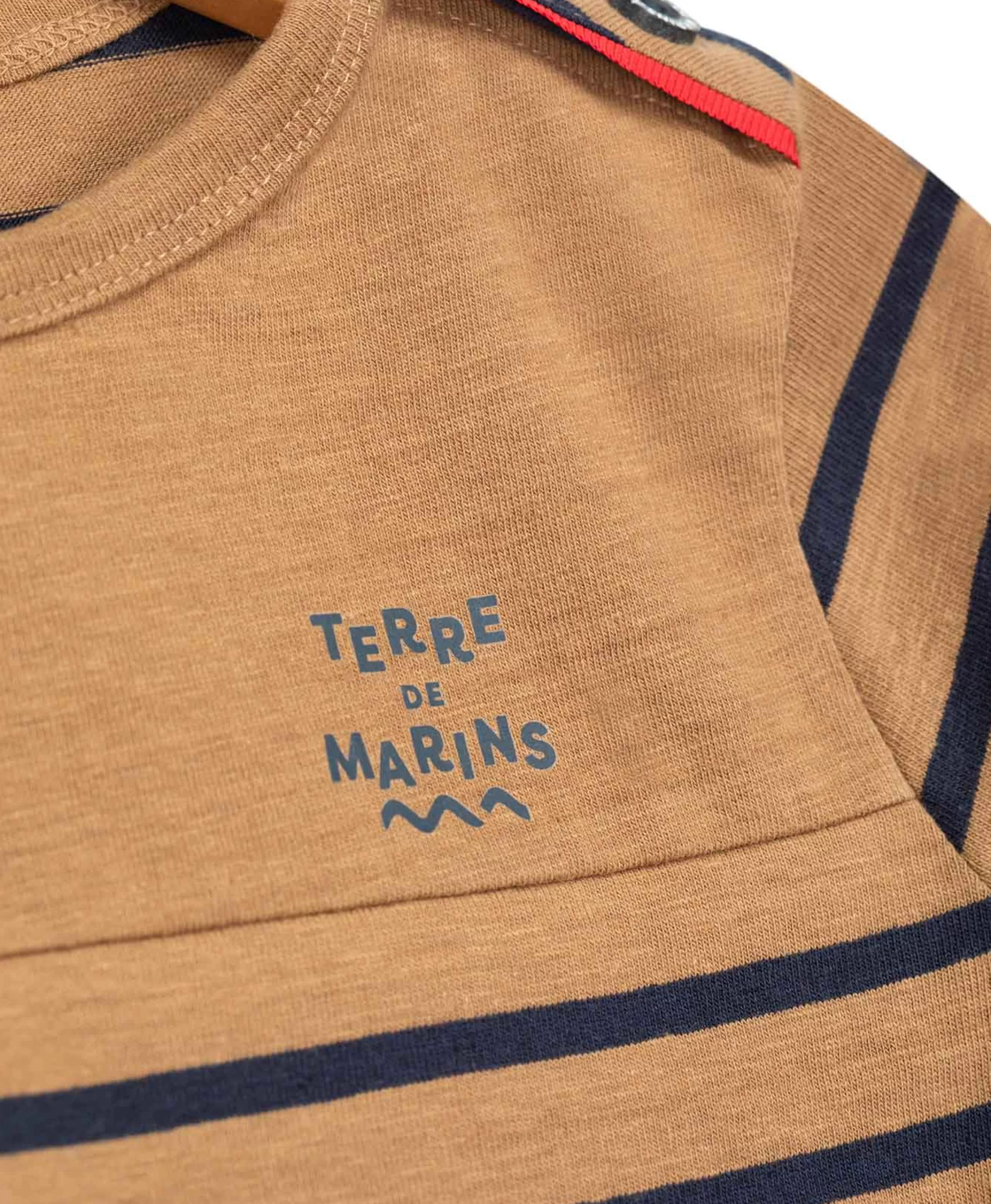 MARINIERE ML FOND CAMEL RAYE INDIGO CABATAGE*Terre de Marins Cheap