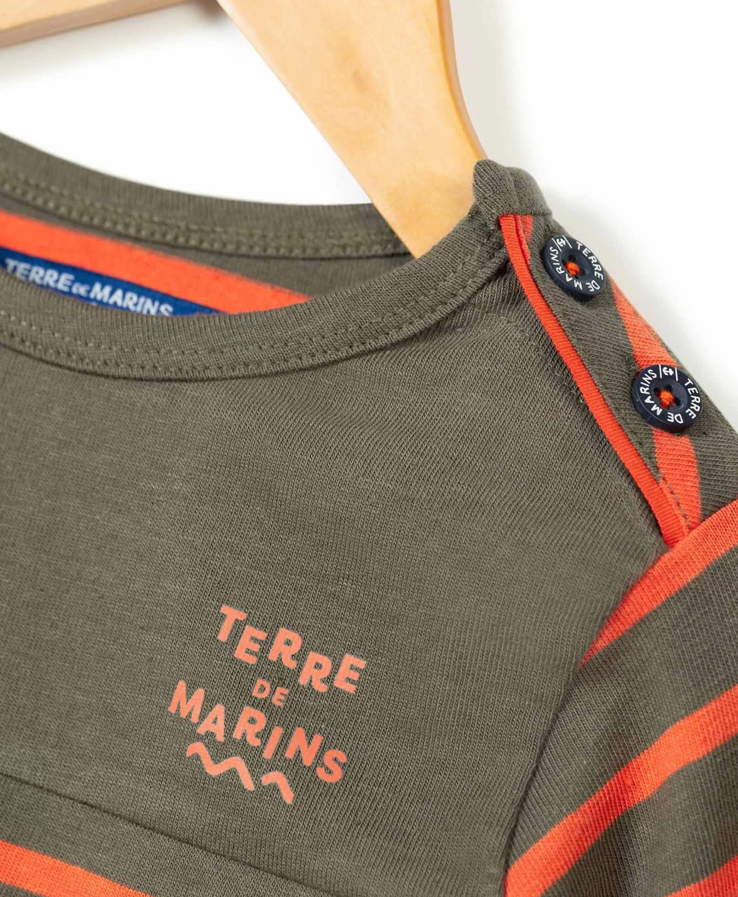 MARINIERE ML FOND KAKI RAYE PAPRIKA CABATAGE*Terre de Marins Shop