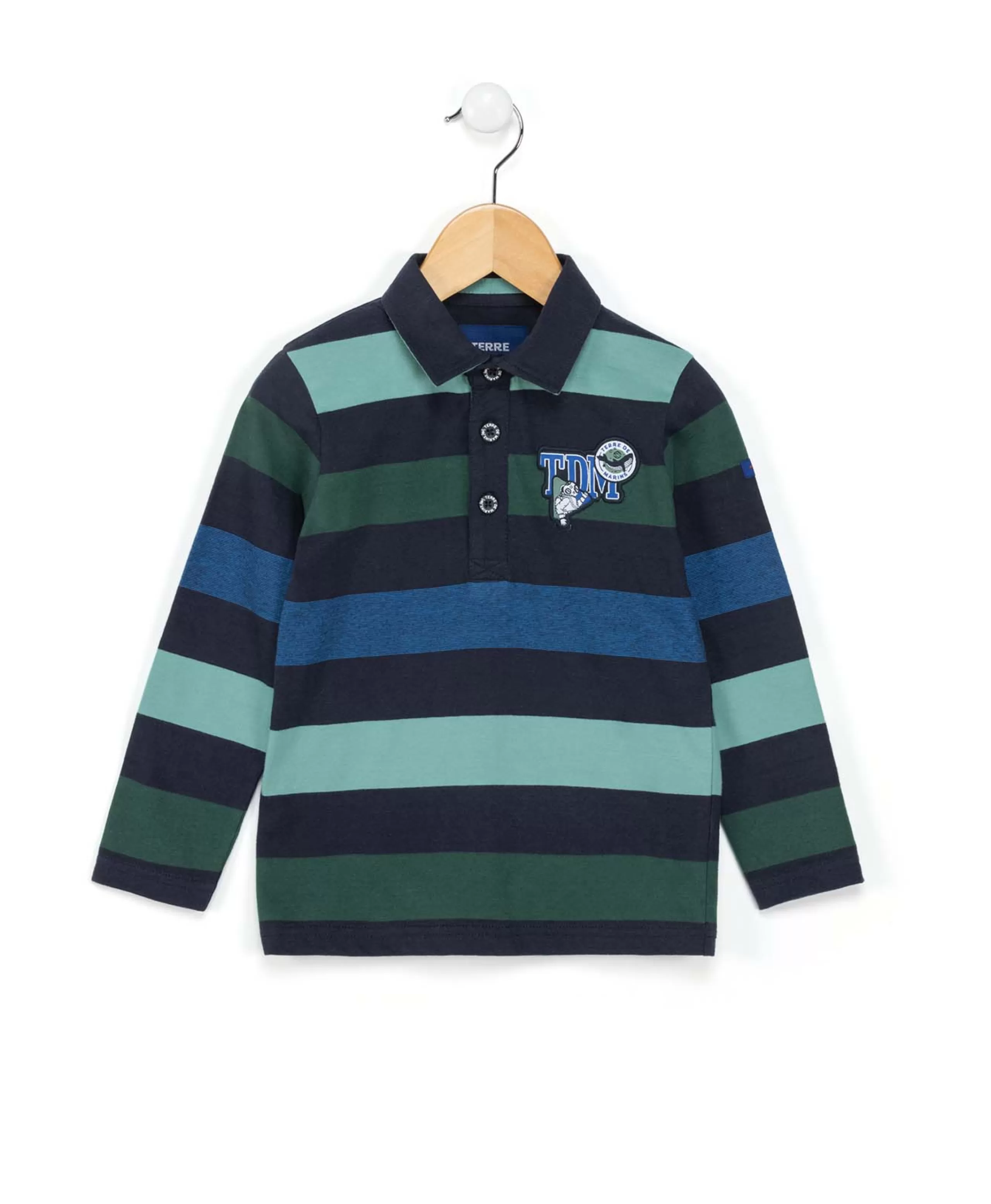 POLO ML FOND BLEU RAYE MULTICOLOR BATURO*Terre de Marins Discount