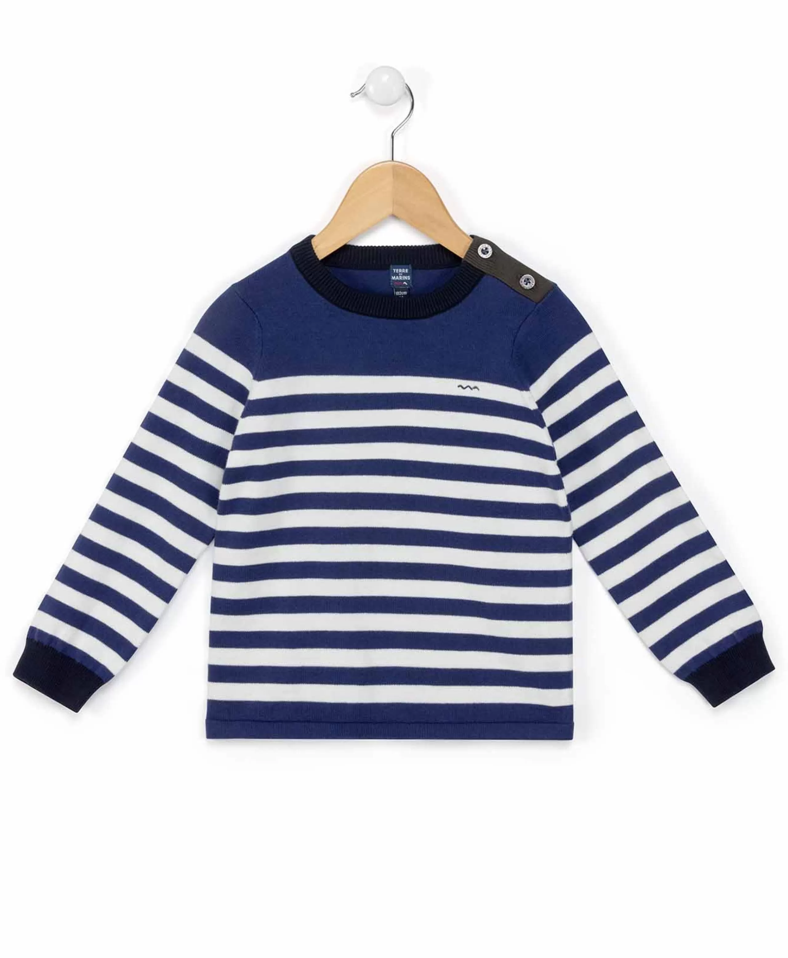 PULL FOND BLEU RAYE BLANC BIENY*Terre de Marins New