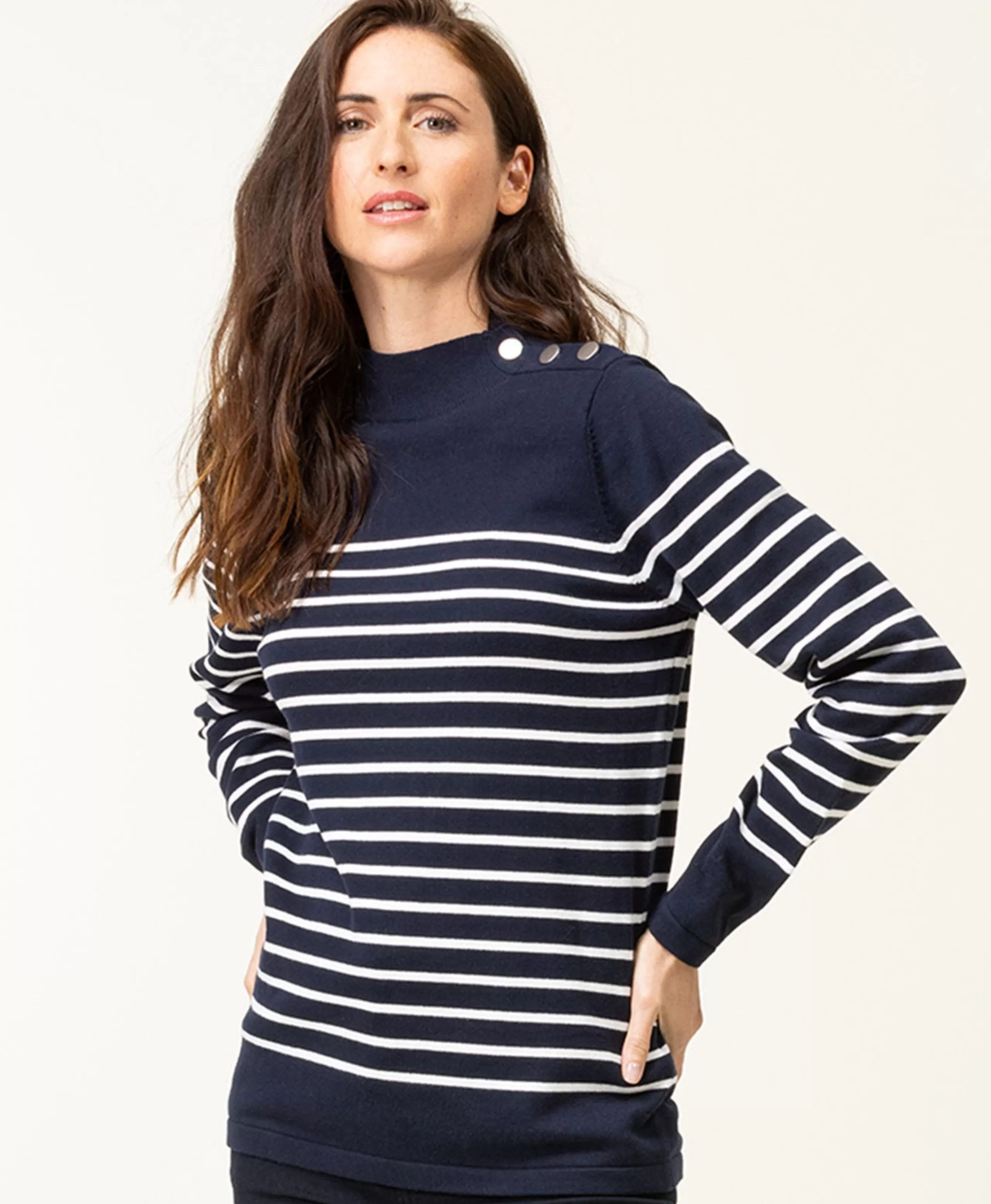 PULL FOND INDIGO RAYE BLANC PRICHA*Terre de Marins Shop