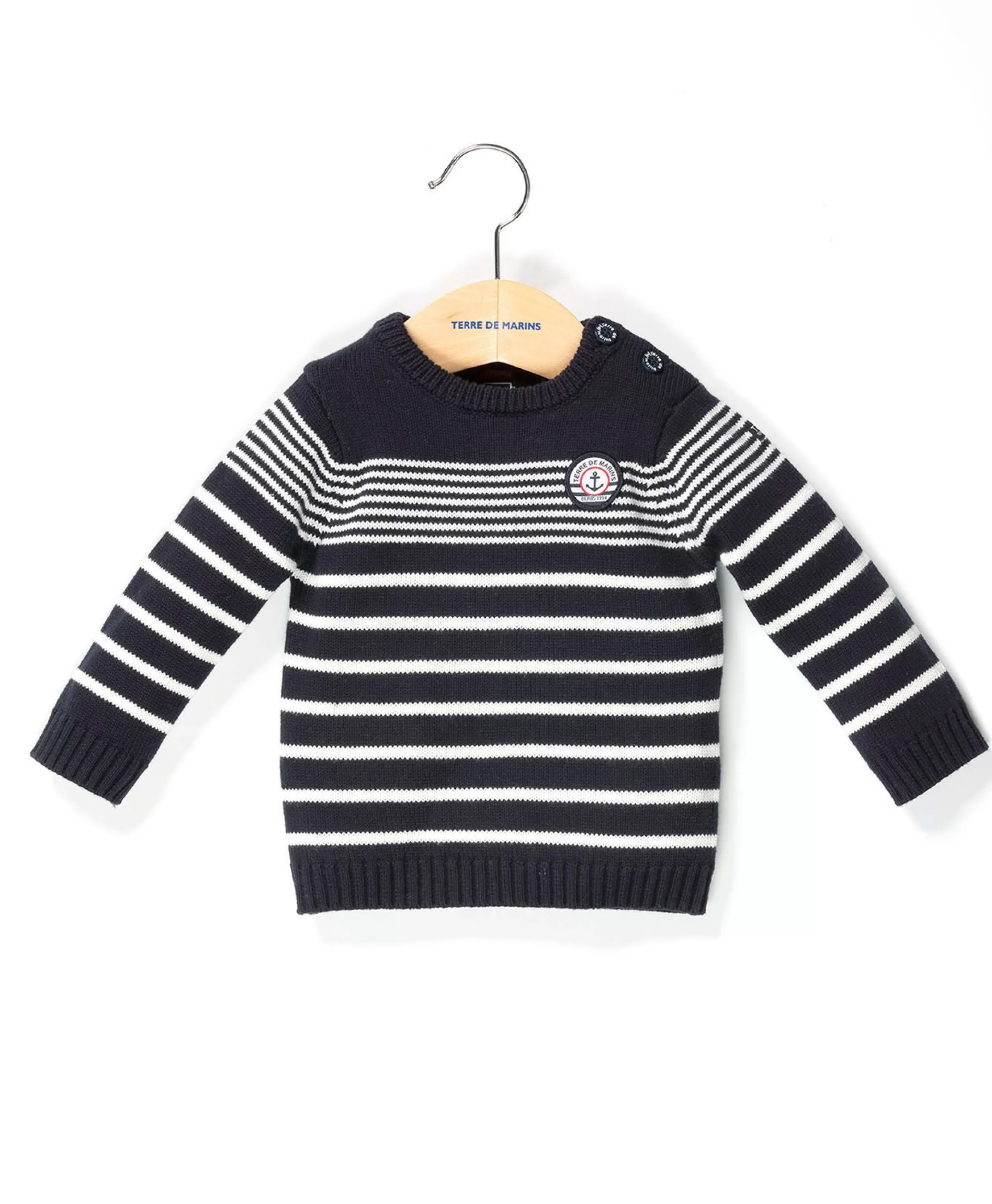 PULL FOND MARINE RAYE BLANC OPT OMBINO*Terre de Marins Cheap