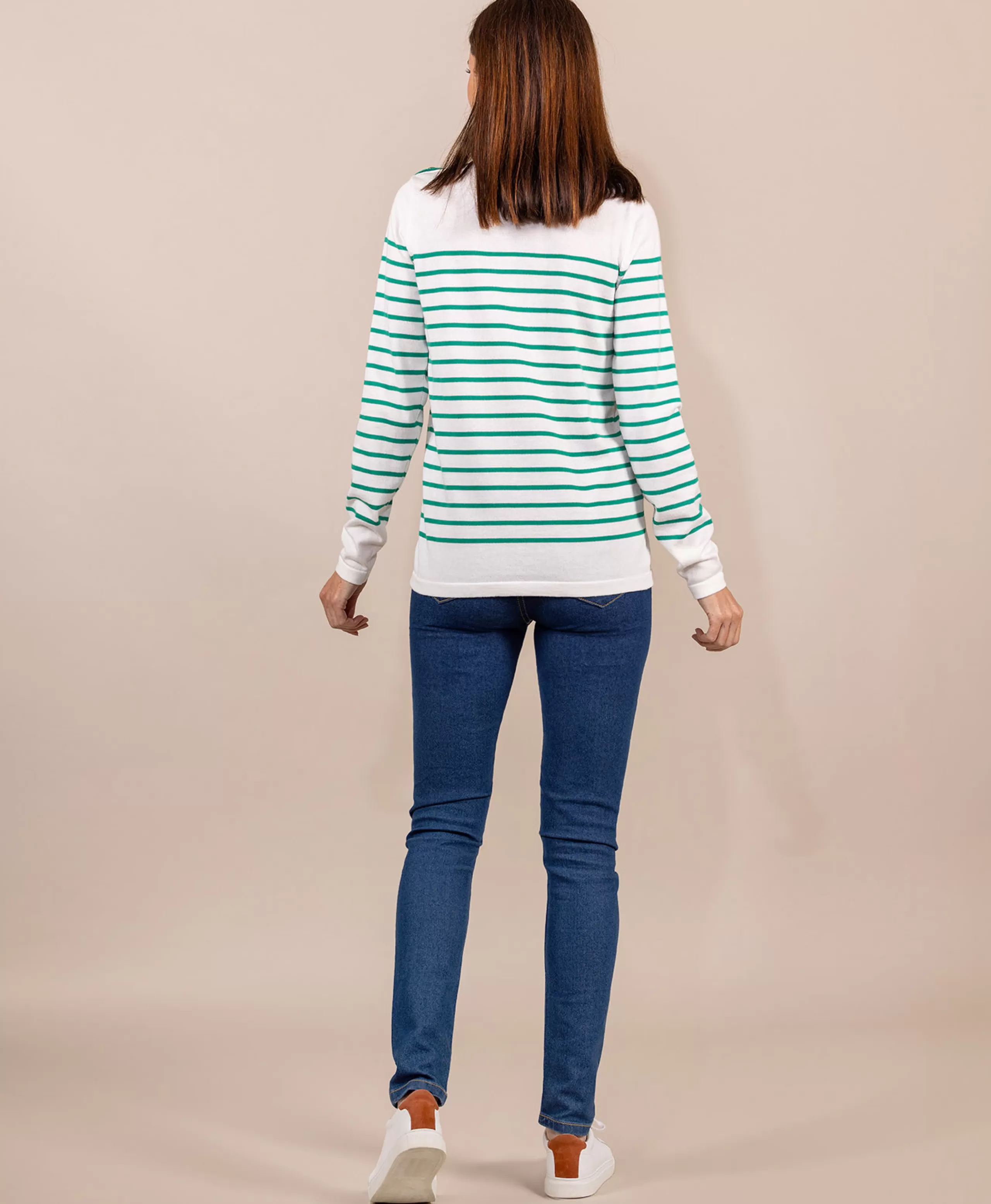 PULL FOND NATUREL RAYE VERT PRICHA*Terre de Marins Sale