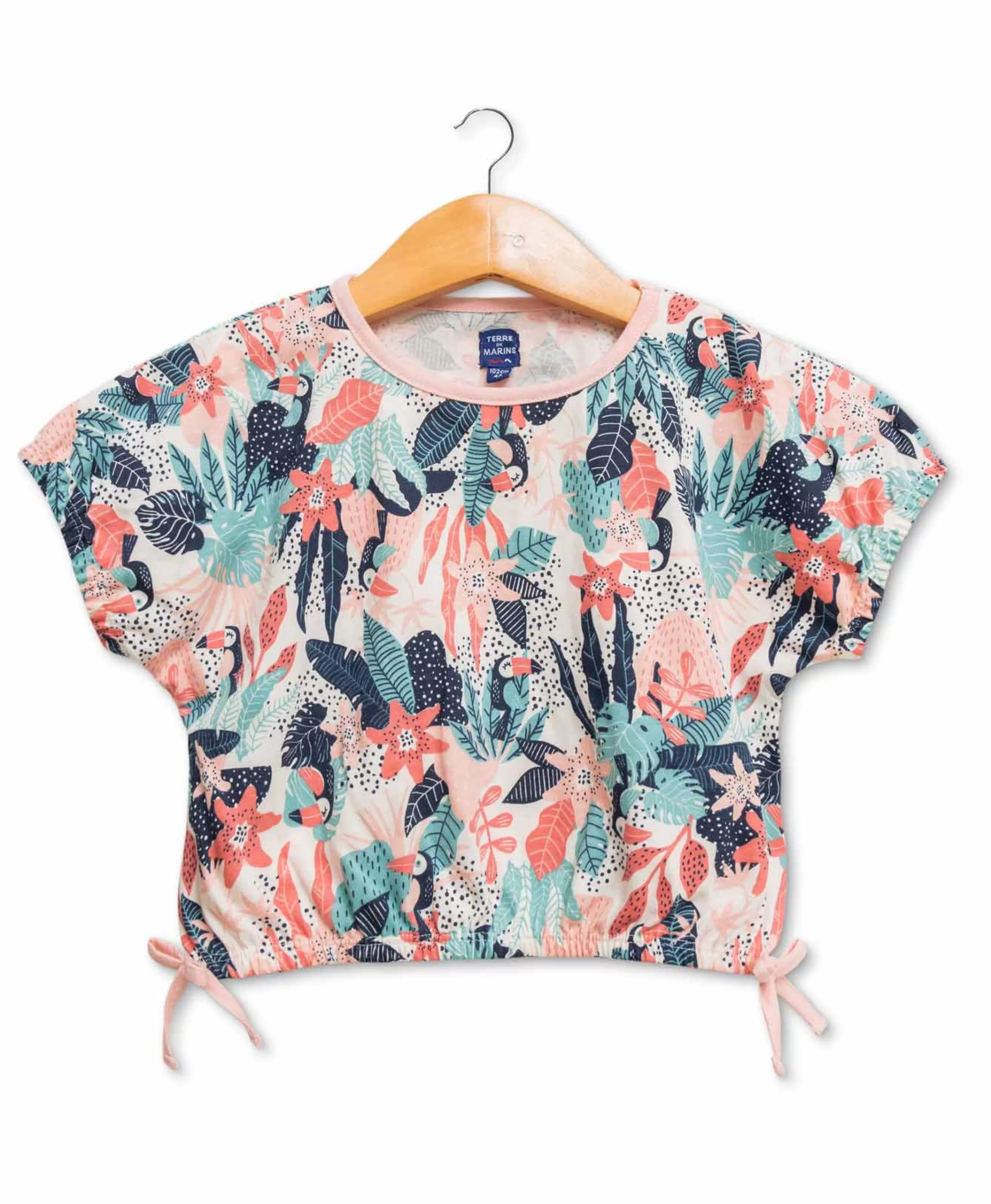 TEE SHIRT MC IMPRIME FOND ROSE ORNELA*Terre de Marins Clearance