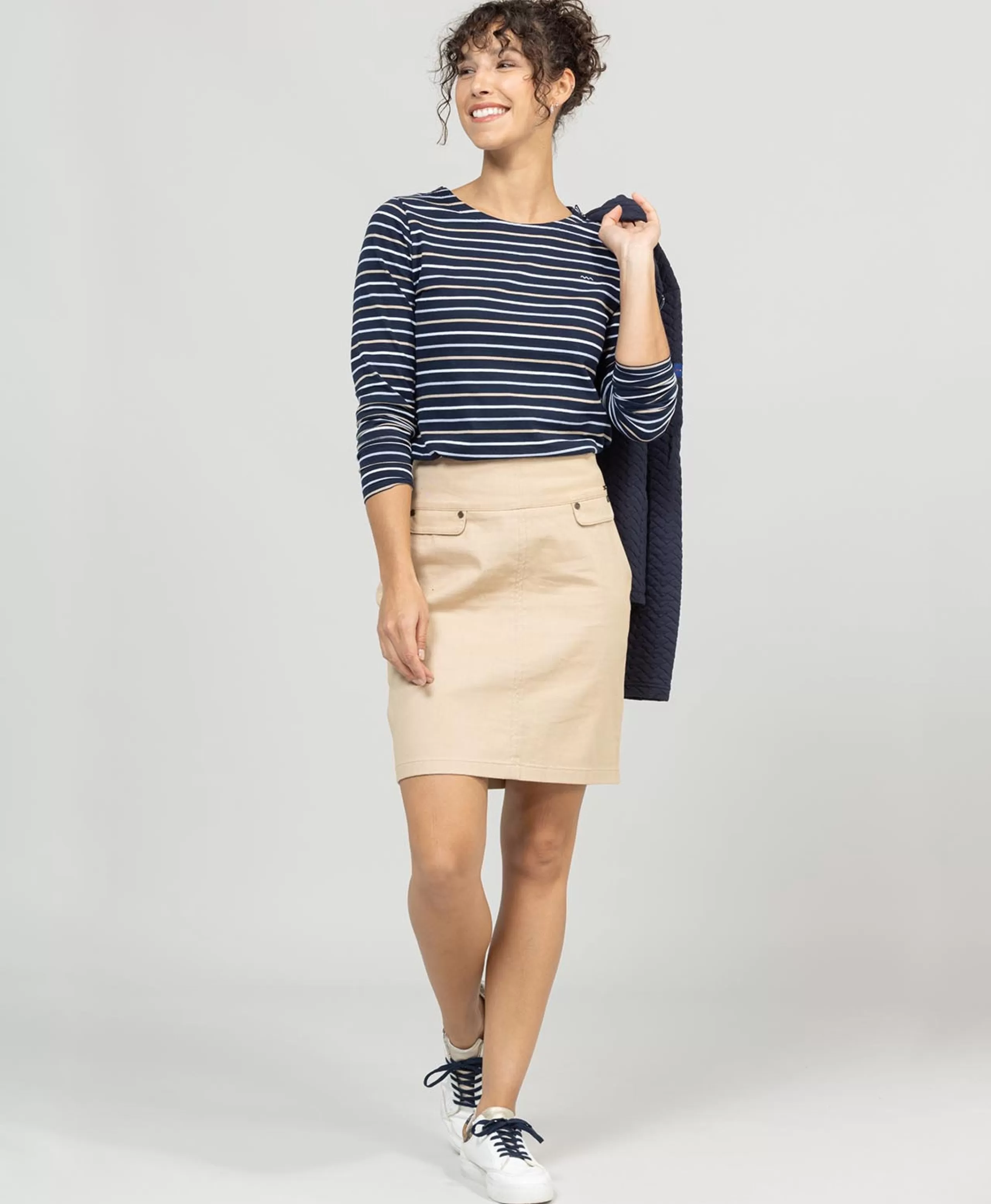 TEE SHIRT ML FOND INDIGO RAYE MULTICOLORE SABIRE*Terre de Marins Sale