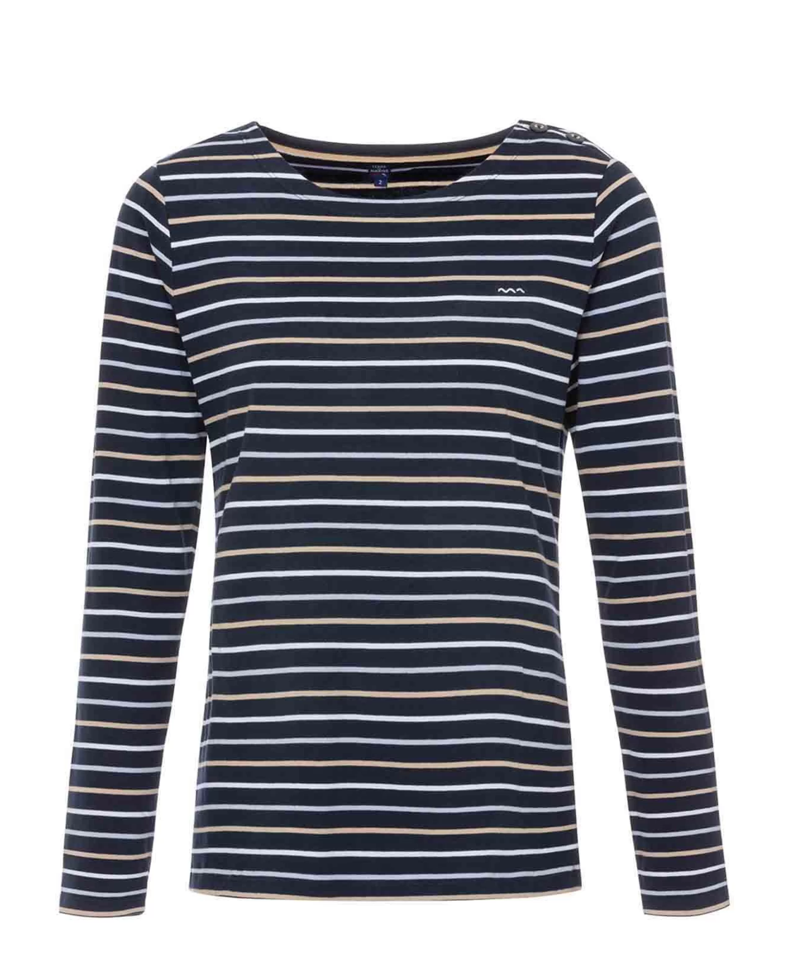TEE SHIRT ML FOND INDIGO RAYE MULTICOLORE SABIRE*Terre de Marins Sale